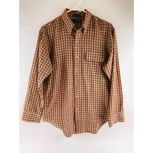 Jessica Holbrook Shirt Men's Size Medium Red Tan Long Sleeve Vintage Button Down